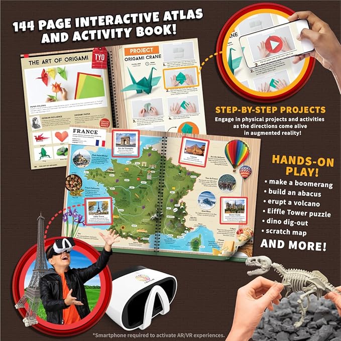 Professor Maxwell's VR Atlas - Virtual Reality Kids Science Kit, Book and Interactive Geography STEM Learning World Travel Activity Set (New Edition)