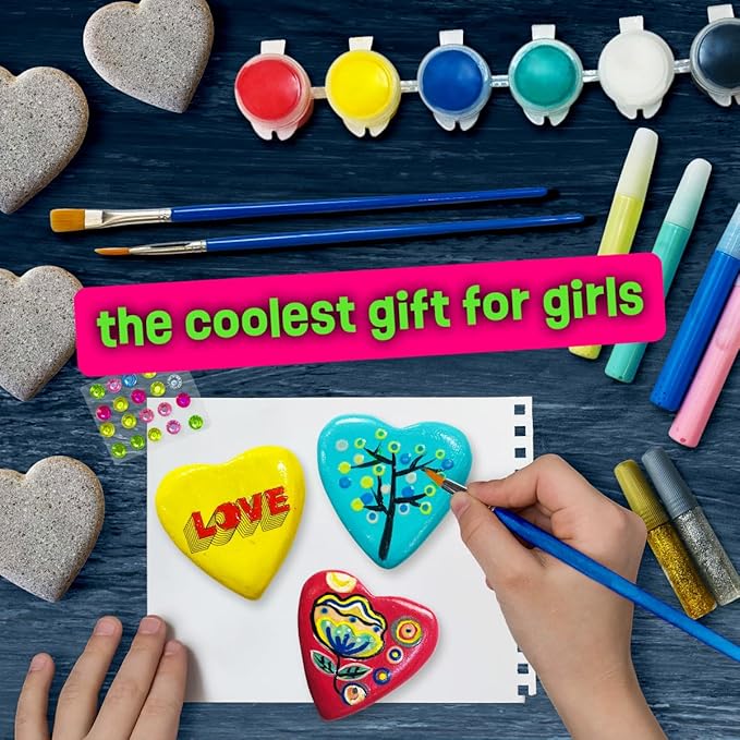 Hearts Rock Painting Kit for Kids - Glow in The Dark - Arts and Crafts for Girls Ages 4-12 – Easter Gifts for Girls Art Toys Kids Craft Kits – Birthday Gifts for 5 6 7 8 9 10 11 12 Year Old Girl