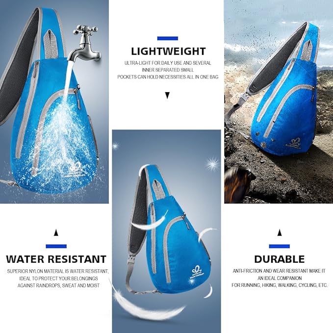 WATERFLY Crossbody Sling Bag Small Water Resistant Backpack Lightweight Shoulder Chest Daypack for Men Women Hiking Travel