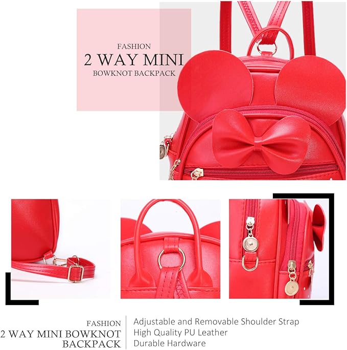 KL928 Girls Mini Backpack Bowknot Polka Dot Cute Small Daypacks Convertible Shoulder Bag Purse for Women