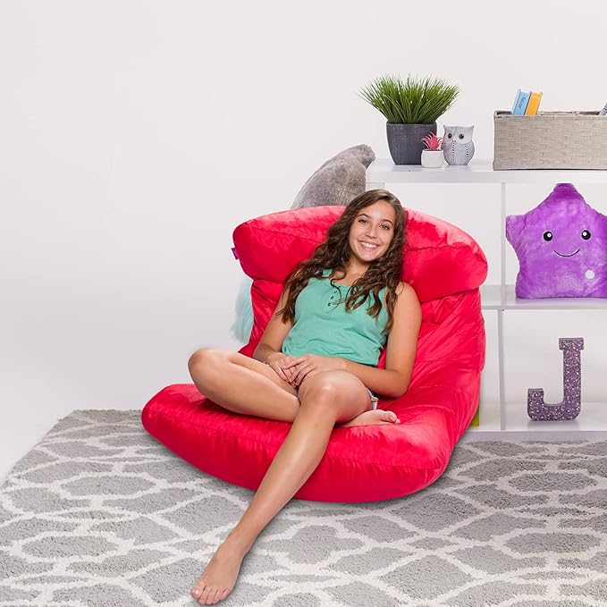 Posh Creations Structured Comfy Seat for Bedrooms and Dorm Rooms, Large Bean Bag Chair, Laguna Lounger, Red