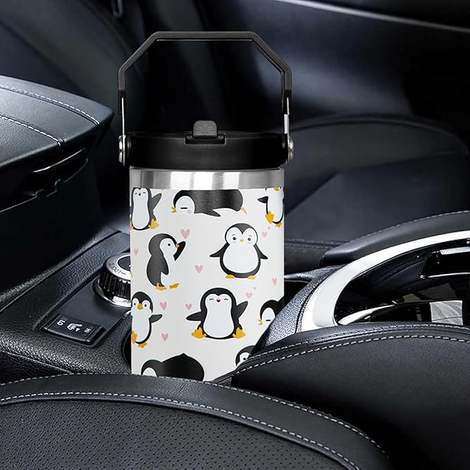 30oz Penguin Flip Tumbler Coffee Travel Mug Cup Water Botter, with Handle lid and Straw,Fall Gifts for Women,Penguin Stuff Decor Accessories
