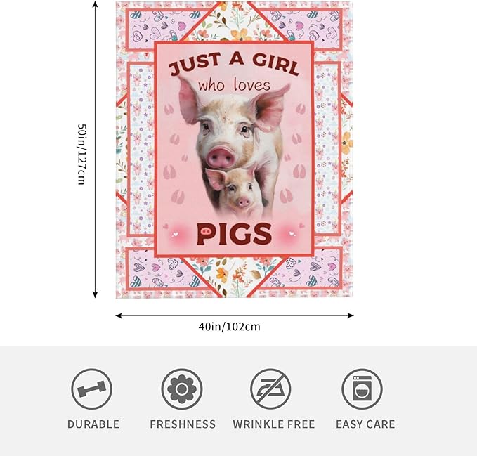 Cute Pig Blanket Just A Girl Who Loves Pigs Throw Blanket Ultra Soft Cozy Fleece Flower Animal Gift Fuzzy Plush Bedding Blankets for Kids Teens Adults Girls Boys Women Men 50"x40"