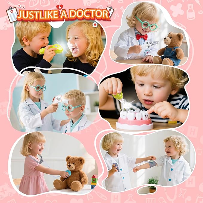 Doctor Kit for Kids Pretend Medical Station Set for Boys & Girls Mobile Cart with Kids Play Set for Ages 3 and Up Children Role Play Educational Toys (Pink)