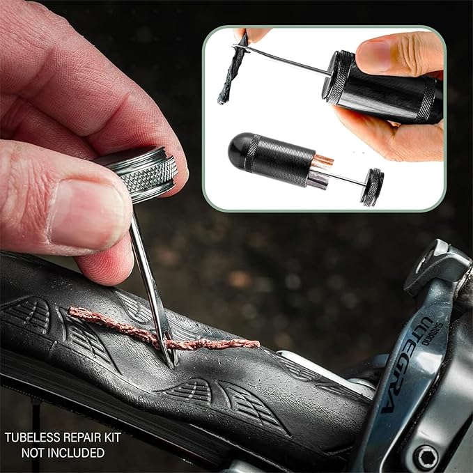 ATEN Tubeless Bike Tire Repair Kit for MTB and Road Bicycle Tires, Fix a Puncture or Flat, Includes Plugger Tool and Plugs - 5 Bacon and 5 Black Strips