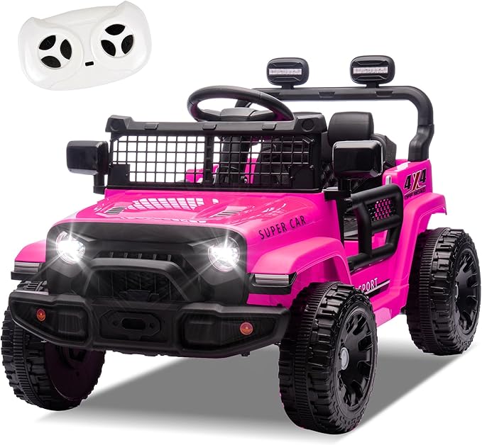 24V Ride On Jeep Car, Toddler Ride On Toys w/Parents Remote Control, 200W Power Motor Electric Car for Kids 2-4 with 4-Wheel Suspension, Bluetooth, Music, 1.86-3.11MPH Adjustable Speed, Pink