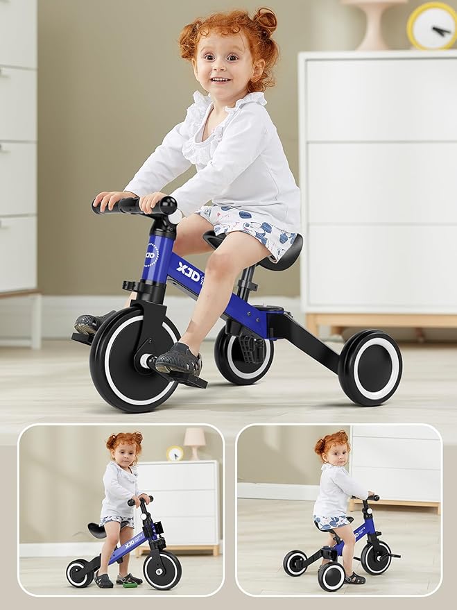 ﻿XJD 5 in 1 Toddler Bike, Tricycle for Toddlers 1-3 with Adjustable Seat Height, Removable Pedals, Ideal Balance Bike Birthday Gifts and Toys for Boys and Girls