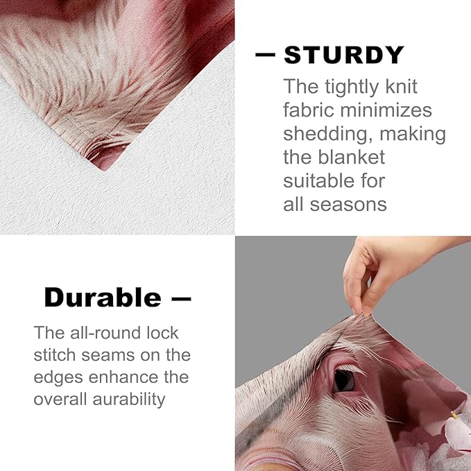 Pig Blanket for Adults Kids Girls, Flannel Pig Blankets Gifts, Pig Pink Flower Throw Blanket for Sofa Couch Bed Living Room Soft Warm Cozy Pig Decor 60" x 50"