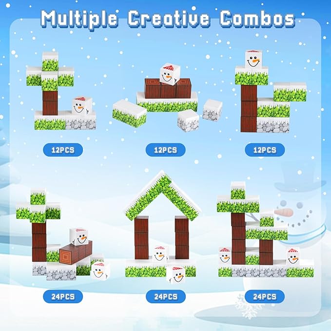 3 otters 12PCS Magnetic Building Blocks, STEM Toys Travel Magnetic Tiles for Kids with Storage Box for Boys Girls Birthday Christmas Party Gift (Winter)