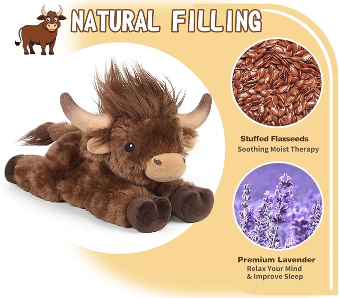 Cuckool Bull Stuffed Animals, Microwavable Stuffed Animals Adorable Fluffy Bull Plush for Warmth & Comfort, Heatable Coolable Lavender Scent Toys, Cute Soft Plushies Gift for Kids Boys Girls & Adults
