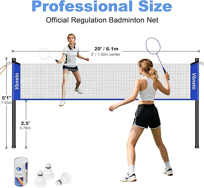 Badminton Set, Portable Outdoor Anti-Sag System – Official 20ft x 5ft Easy Setup Durable Net with 4 Rackets, 3 Shuttlecocks & Carry Bag for Backyard, Lawn or Beach Family Fun