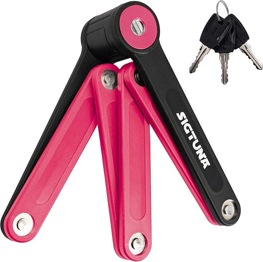SIGTUNA Folding Bike Lock - Hardened Steel 8mm Fold-Up Heavy Duty Bike Lock with Easy Mounting, Secure Lock and Anti-Scratch Coating - Easily Keep Bike Secure and Paintwork Undamaged - Bicycle Lock