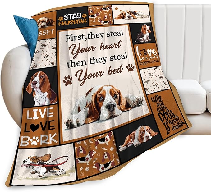 Basset Hound Blanket Ultra Soft Cozy Cute Dog Throw Blanket Fleece Fuzzy Plush Bedding Blanket Basset Hound Lovers Gifts for Women Girls Adults Couch Sofa 50"x40"