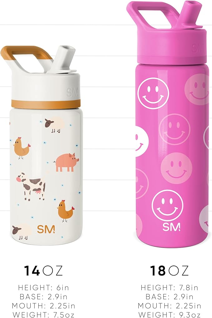 Simple Modern Kids Summit Water Bottle with Straw Lid | CoComelon 14oz Stainless Steel Cup Insulated Tumbler for Toddlers, School | CoComelon Watermelon