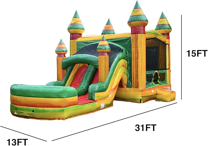 JumpOrange Fiesta Commercial Grade Bounce House Water Slide Combo with Pool for Kids and Adults (with Blower), Basketball Hoop, Wet Dry Use, Outdoor Indoor, Birthday Party, Rental Quality