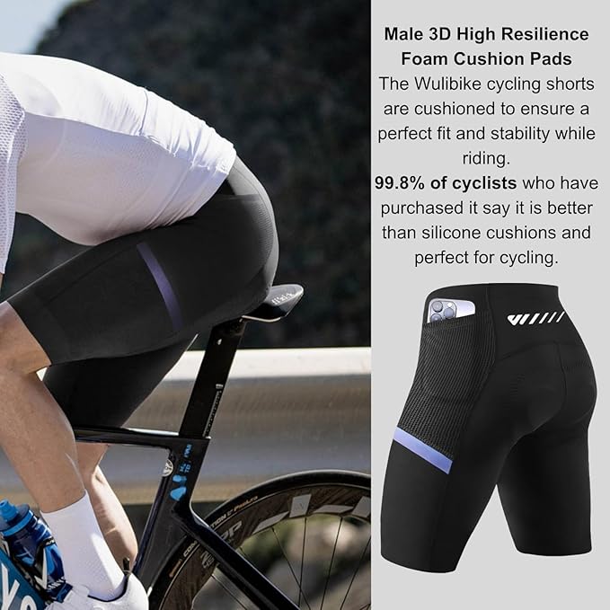 Wulibike Cycling Shorts Men Padded:Tights Highly Elastic Breathable Quick-Drying Road Bike Bicycle Shorts for Men Pockets