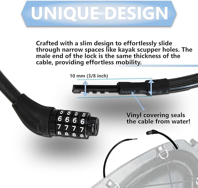 Lumintrail Long Coiled Bike Cable Lock 3/8 Inch 10ft (4, 6, 10, 15, 30ft), Weatherproof Locks for Kayak, Bike, Scooter, Outdoor Equipment, Resettable Combination Lock Anti Theft Protection