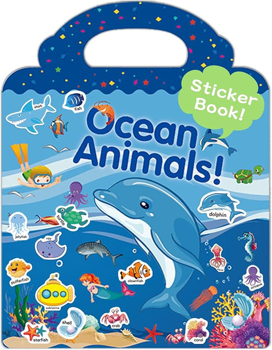 Benresive Reusable Sticker Book for Toddlers 2-4 Years, Fun Travel Stickers for Kids, Waterproof Sticker Books for Toddlers 1-3, Crafts Activities for Toddler 1-3 2-4 3-5 - Ocean Animals