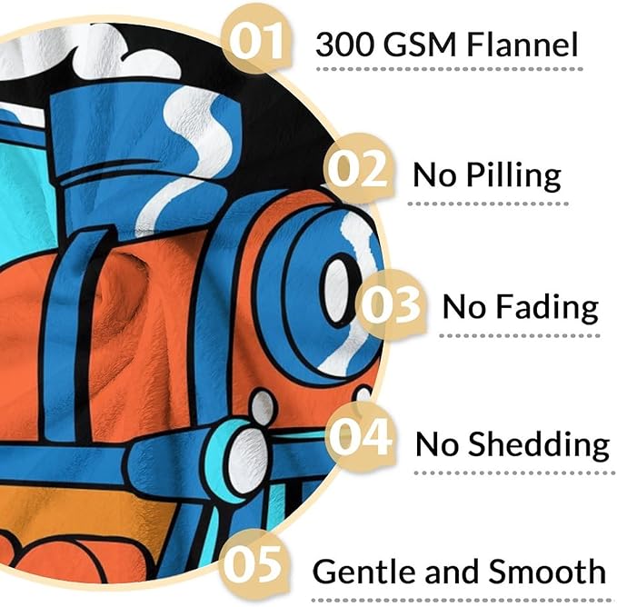 Train Throw Blanket Gifts for Kids - Soft Fluffy Warm Train Blankets - 30"x40" Inches Lap Size for Chair - Black Vintage Throws