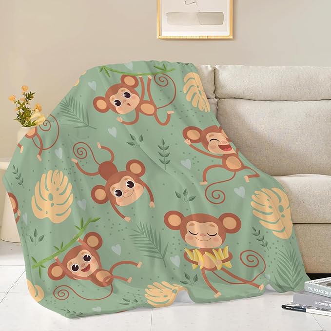 Monkey Blanket Cute Monkey Throw Blanket Gifts for Kids Girls Boys Adults Women Men Super Soft Cozy Plush Fluffy Fuzzy Fleece Blanket Decor 40''X50''