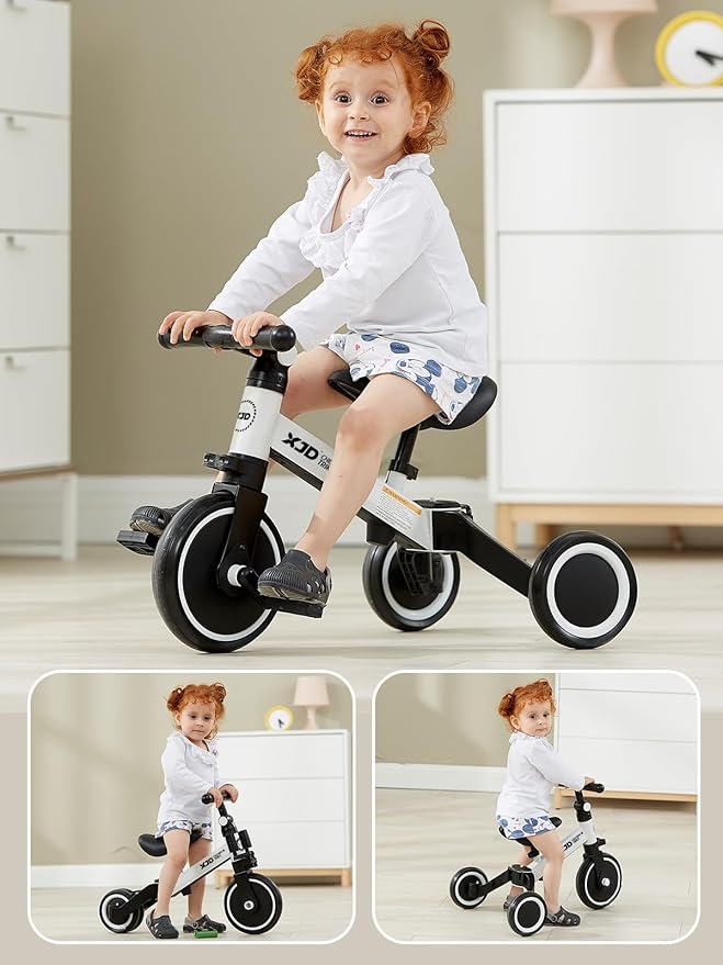 ﻿XJD 5 in 1 Toddler Bike, Tricycle for Toddlers 1-3 with Adjustable Seat Height, Removable Pedals, Ideal Balance Bike Birthday Gifts and Toys for Boys and Girls