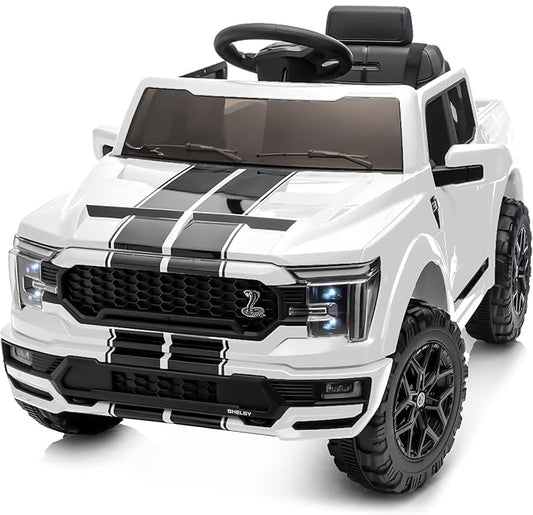 Licensed Ford Shelby F-150 Kids Ride on Car Truck, 12V Toddler Electric Car for Kids Ages 3-6 w/Remote Control - White