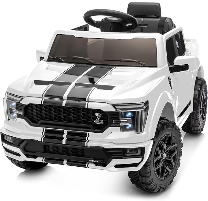 Licensed Ford Shelby F-150 24V Ride on Toy for Kids, Electric Car w/Remote Control, 400W Motors - White