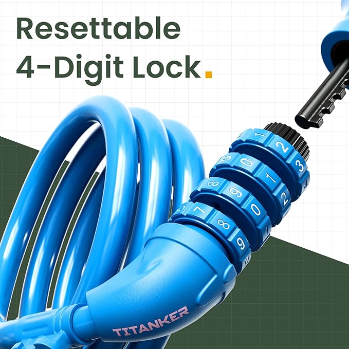 Titanker Bike Lock, Bicycle Lock 4 Feet Cable Lock 1/2 Inch Resettable Bike Lock Combination with Mounting Bracket, Bike Accessories for Bicycle, Electric Scooter, Motorcycle