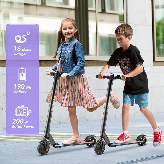 Caroma Electric Scooter for Kids Ages 6-14, 250W Motor Foldable Kids Electric Scooter,160 Mins Ride Time & 3 Speeds (6/10/15 Mph), LED Display & Dual Brake,Best Gift for Girls and Boys