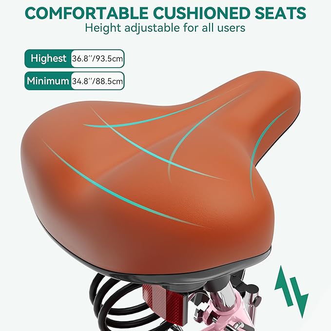 YITAHOME 24 & 26 Inch Beach Cruiser Bike, 7 Speed & Single Speed Commute Bike, Step-Through Bicycle for Adult Women & Men, Steel Frame Cruiser Bike with Full Front & Rear Fenders