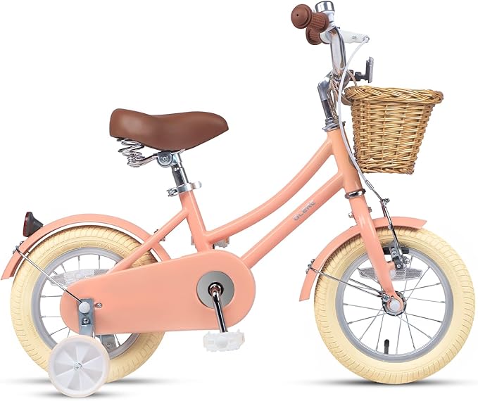 Glerc Little Molly 12-20 Inch Kids Retro Cruiser Bike for 2-13 Year Old with Wicker Basket & Training Wheels/Kickstand, Multiple Colors