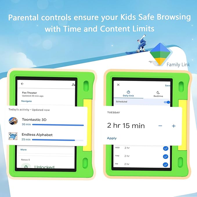 Kids Tablet 10", Android 14, 8GB+64GB (1TB Expandable), Octa-Core, 1280×800 HD Display, Dual Cameras, 12-Hour Battery, Parental Controls, Childs Tablet with Shockproof EVA Case