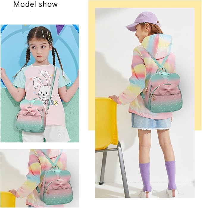 KL928 Girls Mini Backpack Bowknot Polka Dot Cute Small Daypacks Convertible Shoulder Bag Purse for Women