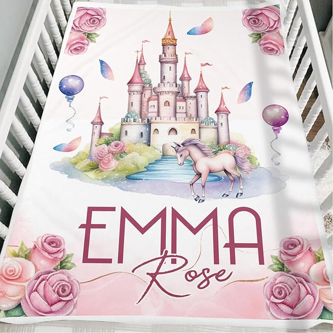 Zocoshi Personalized Baby Blankets Princess Nursery Blanket for Girls, Personalized Baby Gifts with Name, Customized Baby Blanket, Newborn Boy Gift, Soft Fleece (Princess Nursery Blanket)