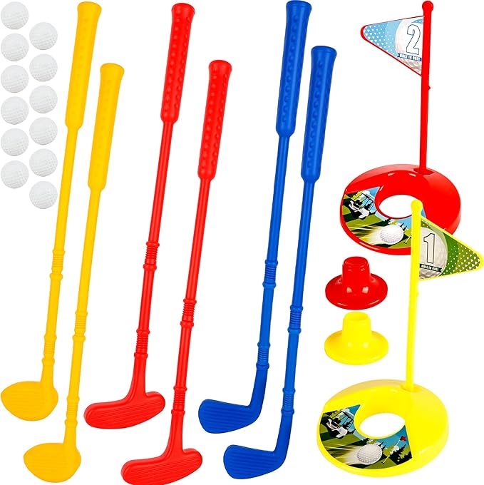24 Pcs Kids Plastic Mini Golf Plastic Toddler Golf Clubs Golf Set for Outdoor Indoor Educational Golf Birthday Christmas Party Gifts, 3 Colors