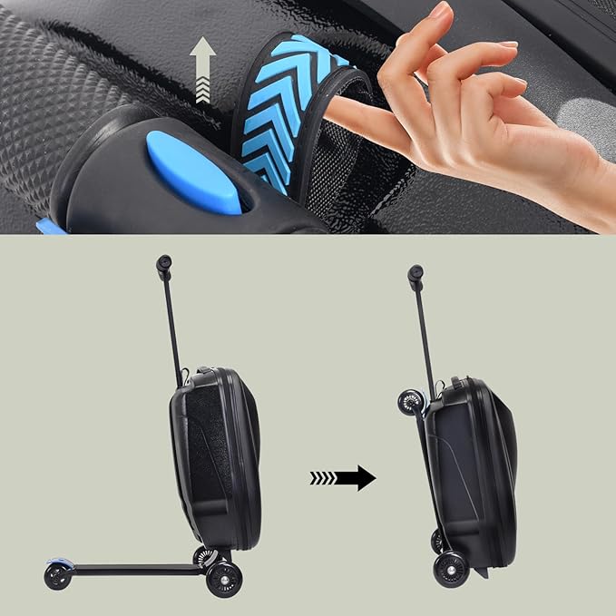 20" Scooter Suitcase for Kids, 2-in-1 Ride On Luggage with Wheels for Boys & Girls Ages 4-15, Foldable Hardshell Carry On Lightweight Travel Suitcase for Airplane