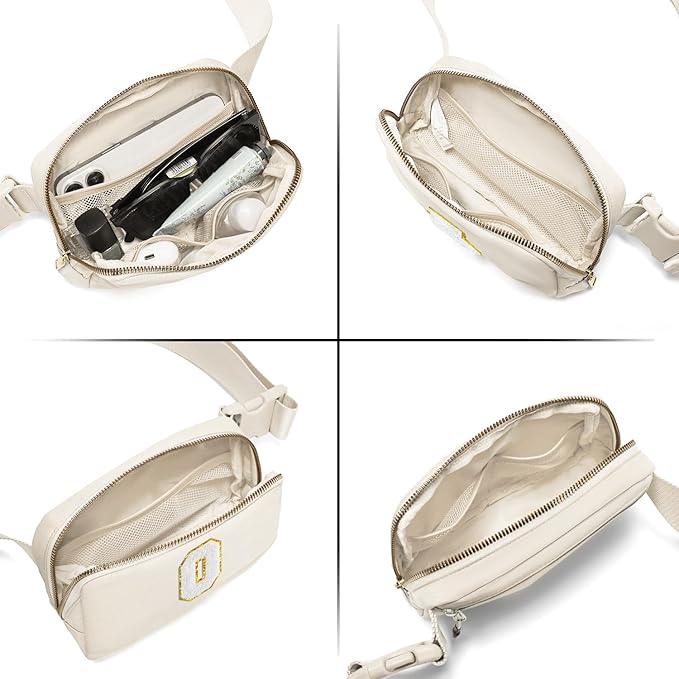 Gitus Birthday Gifts for 8 9 10 11 12 13 Year Old Girls Personalized Fanny Pack Crossbody Bags with Initial Letter Patch Belt Bag for Teen Girls Cute Trendy Stuff Travel Essentials (Ivory-O)