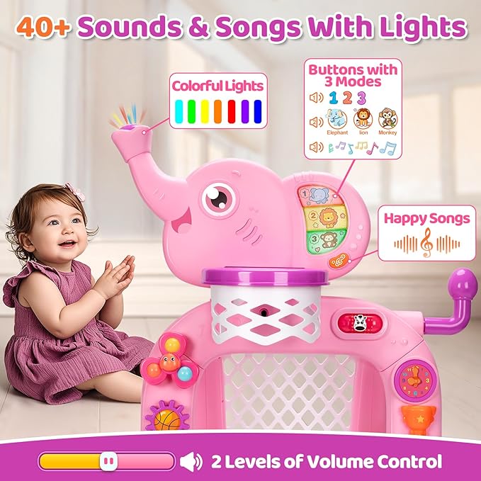 Toddler Basketball Hoop & Soccer Goal Sports Toys for 1 2 3 Years Old Girls Boys, Montessori Toys, Interactive Musical Toy with Lights, Christmas Birthday Gifts for Baby Kids Age 12-18 Months(Pink