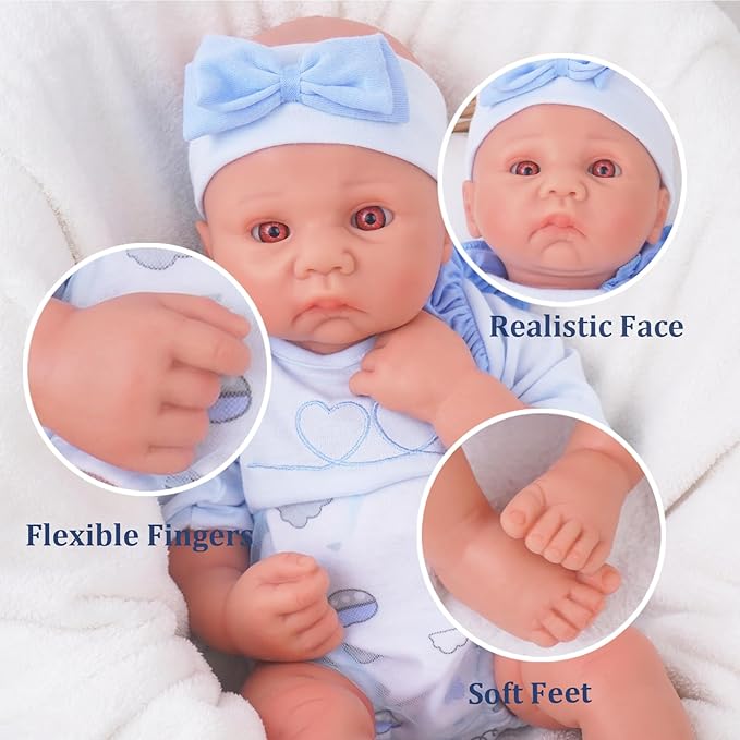 16.14 in Full Silicone Reborn Baby Dolls, 1:1 Lifelike Newborn Dolls Non Vinyl Realistic Reborn Toddler Dolls Boy Washable Sleeping Doll