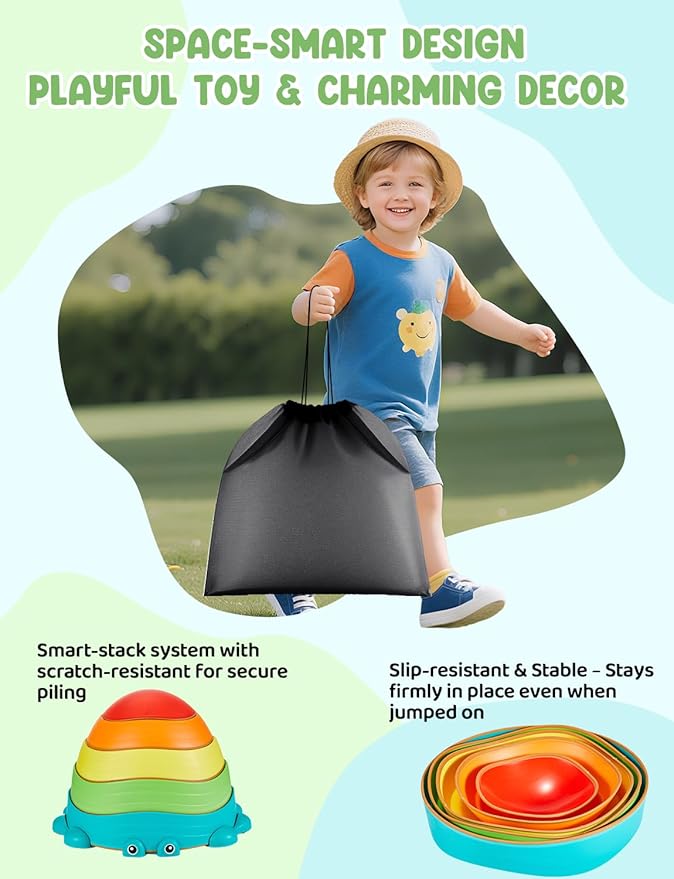 YOHOOLYO Stepping stone for kids, 5 Pack Non-Slip Child Balance Stones, Outdoor Indoor Play Toys, Rainbow Crab Design for Toddlers Kids 3-5 Gift