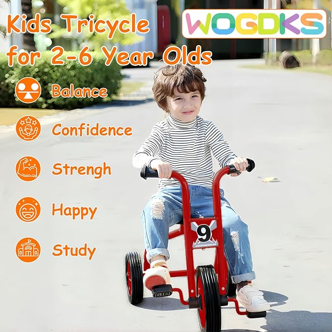 Kids Tricycle for Rider Age 2+, Big Wheel Kids Trike with Rubber Wheels, Preschool Daycare Kids Bike, Birthday Toys Gift for Boys and Girls