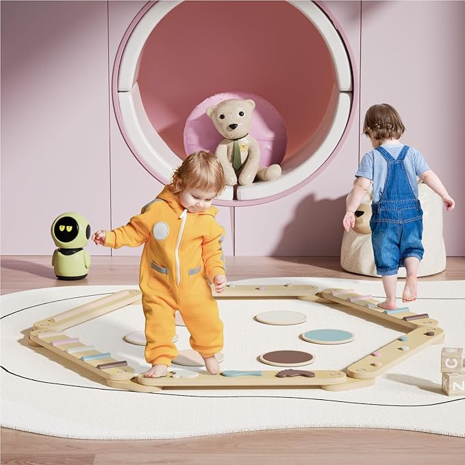 BlueWood Balance Beam for Kids 3-5, Toddler Sensory Wooden Toys and Stepping Stones, Build Coordination Gymnastics Obstacle Motor Skill for Kid