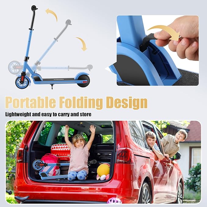 Caroma Electric Scooter for Kids Ages 6-14, 180W/150W Motor & 10 Mph, 85 Mins Ride Time, Adjustable Height & Speed, LED Display & Colorful Lights, Kids Electric Scooter, Best Gifts for Girls and Boy