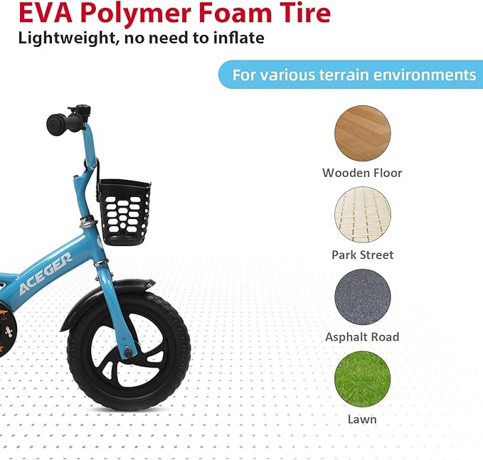 ACEGER 12" Kids Balance Bike with Basket, Toddler Bicycle for Early Learning Leg Strength and Steady Balancing, Durable Frame&Tool-Free Adjustable Seat, Gift Bike for 2-5 Kids, No Brake