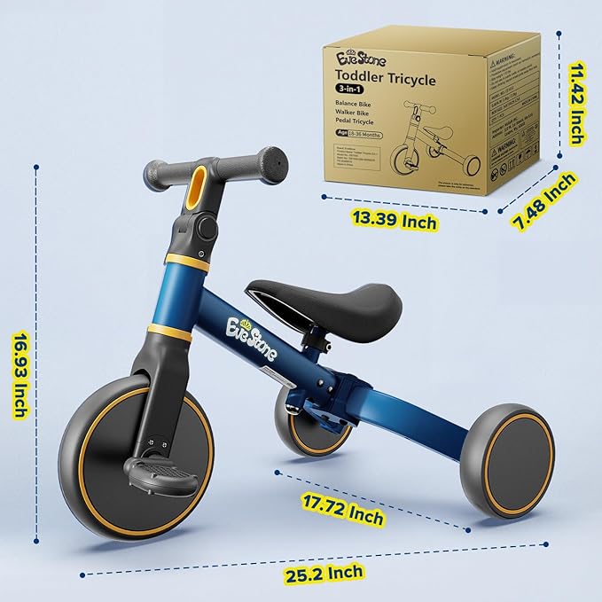 5-in-1 Kids Balance Bike, Toddler Tricycle for 1-3, Ride-On Toy for 18 Months to 4 Years, Outdoor and Indoor Gift Bike for Yard, Sidewalk, Park, Birthday Present for Boys & Girls, Blue