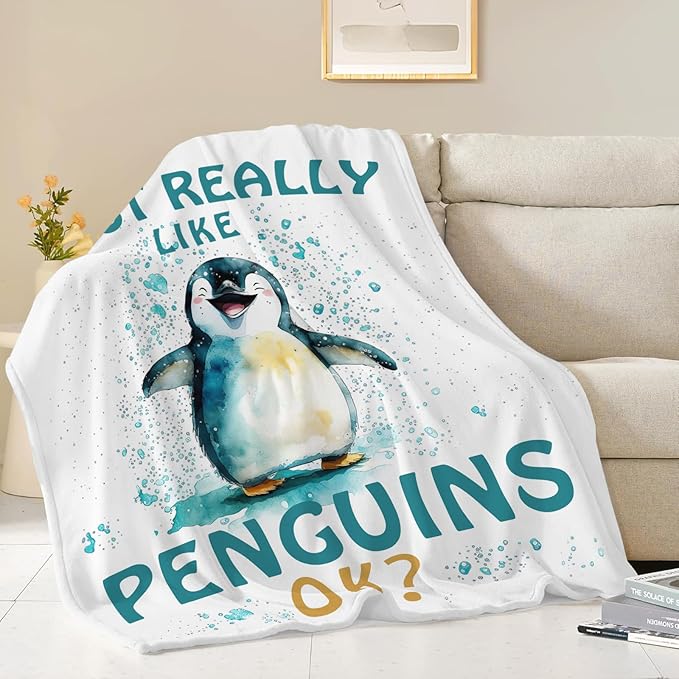 Penguin Blanket Cute Penguin Throw Blanket Gifts for Kids Girls Boys Adults Women Men Super Soft Cozy Plush Fluffy Fuzzy Fleece Blanket Decor 50''X60''