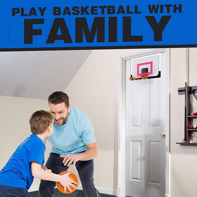 TOY Life Basketball Hoop LED Scoresboard Indoor Basketballhoop Wall Mount Over The Door Backboard for Teens Adults Boys Toys Age 8-10 Games Indoor with 4 Balls