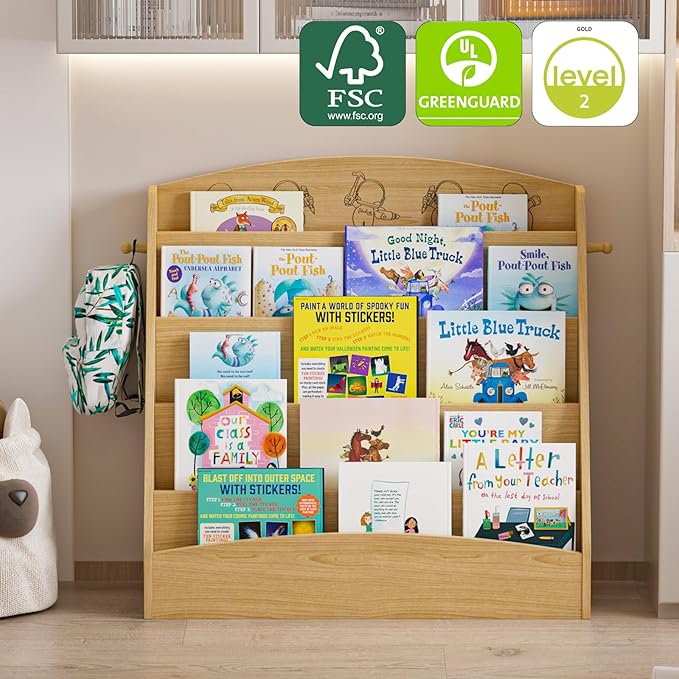 NACHES 5-Tier Kids Bookshelf - Toddler Book Display Shelves, Montessori Bookshelf for Kindergarten, Nursery, Bedrooms, Classrooms - Wooden Children Book Display (Natural)