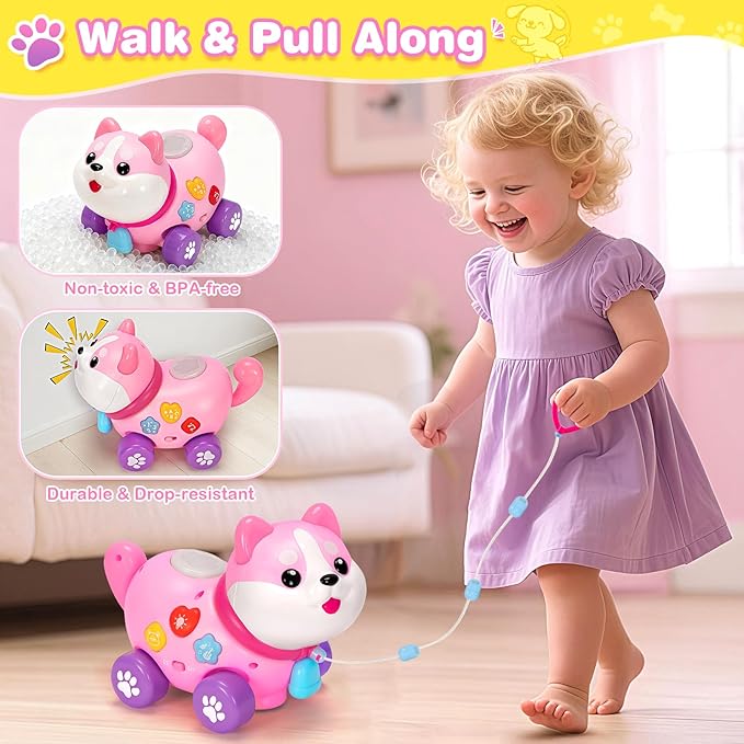 Toys for 1 Year Old Girl Gifts, Baby Toys 6-12-18 Months, Bilingual Educational Learning Toddler Toys, Puppy with Music & Lights, 1st Christmas Birthday Gift for Boys Girls, First Present for Infant