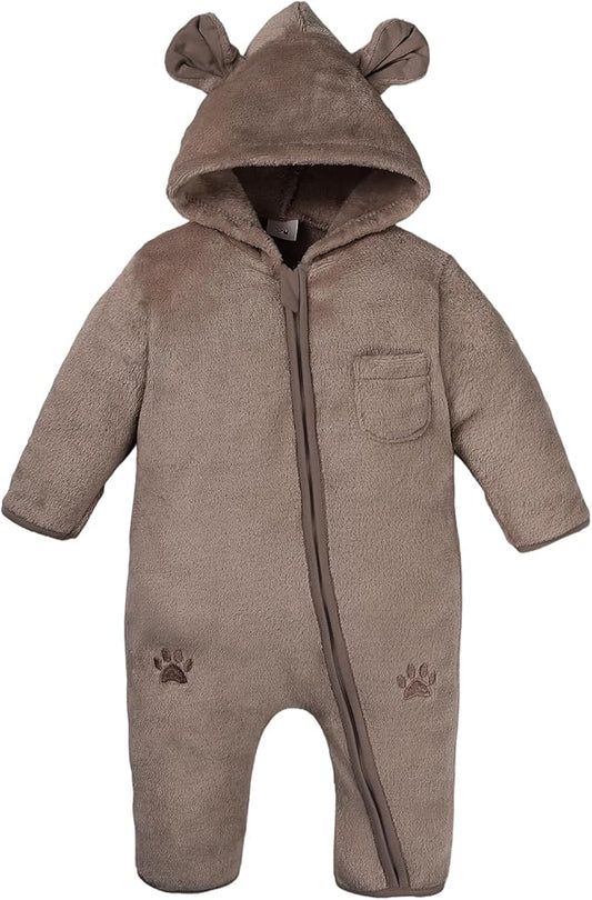 Newborn Snowsuit Baby Boy Bear Outfit Infant Girls Fleece Warm Jumpsuit Romper Winter Hooded Clothes